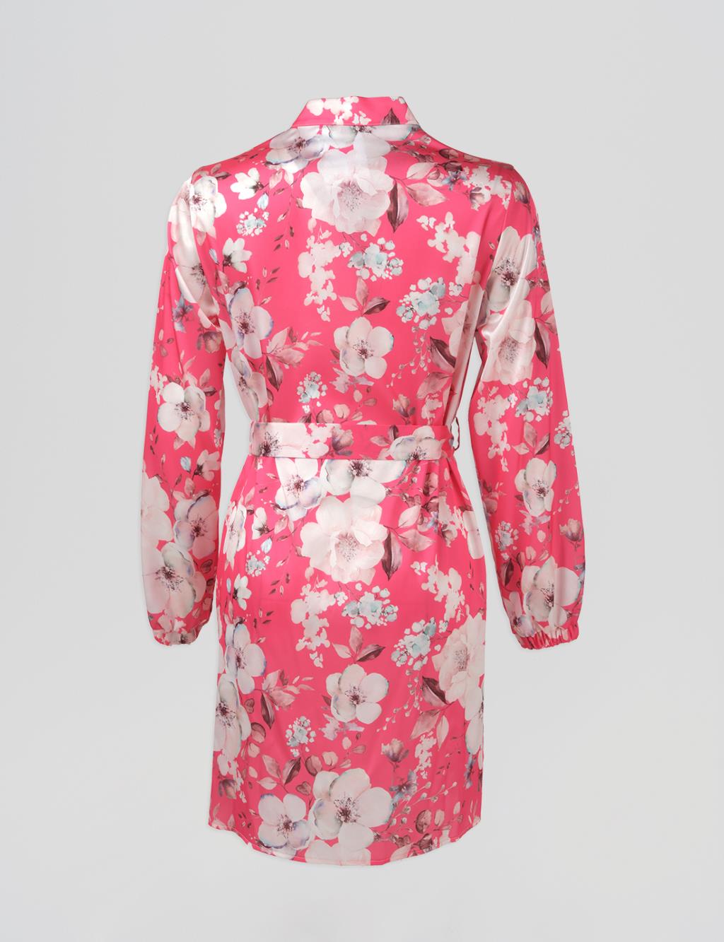 Floral Pattern Belted Tunic Fuchsia