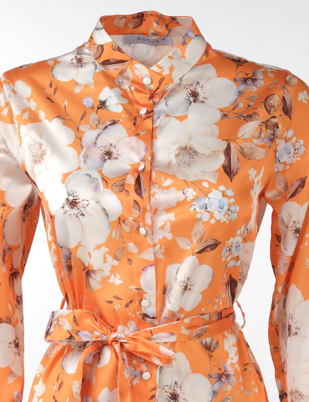 Floral Pattern Belted Tunic Orange