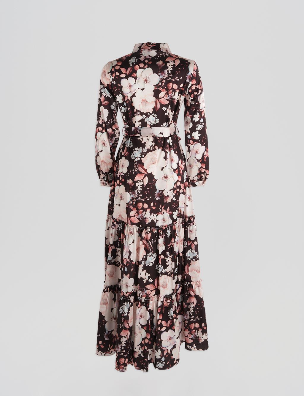 Floral Patterned Belted Dress Black