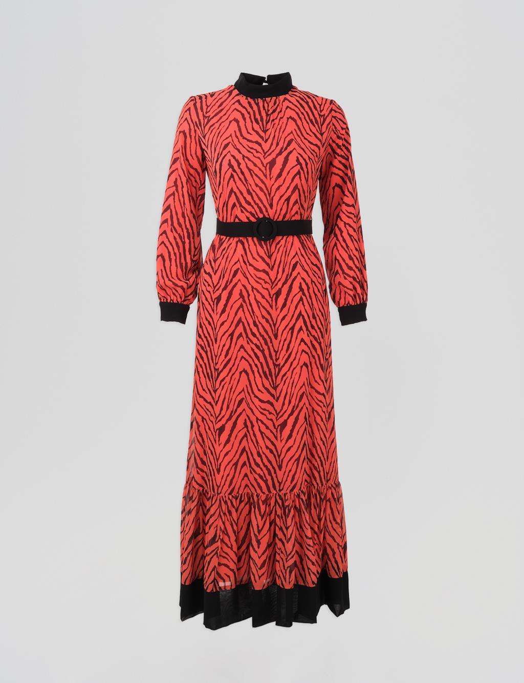 Abstract Patterned Maxi Dress Coral