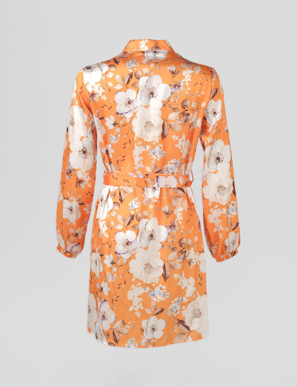 Floral Pattern Belted Tunic Orange