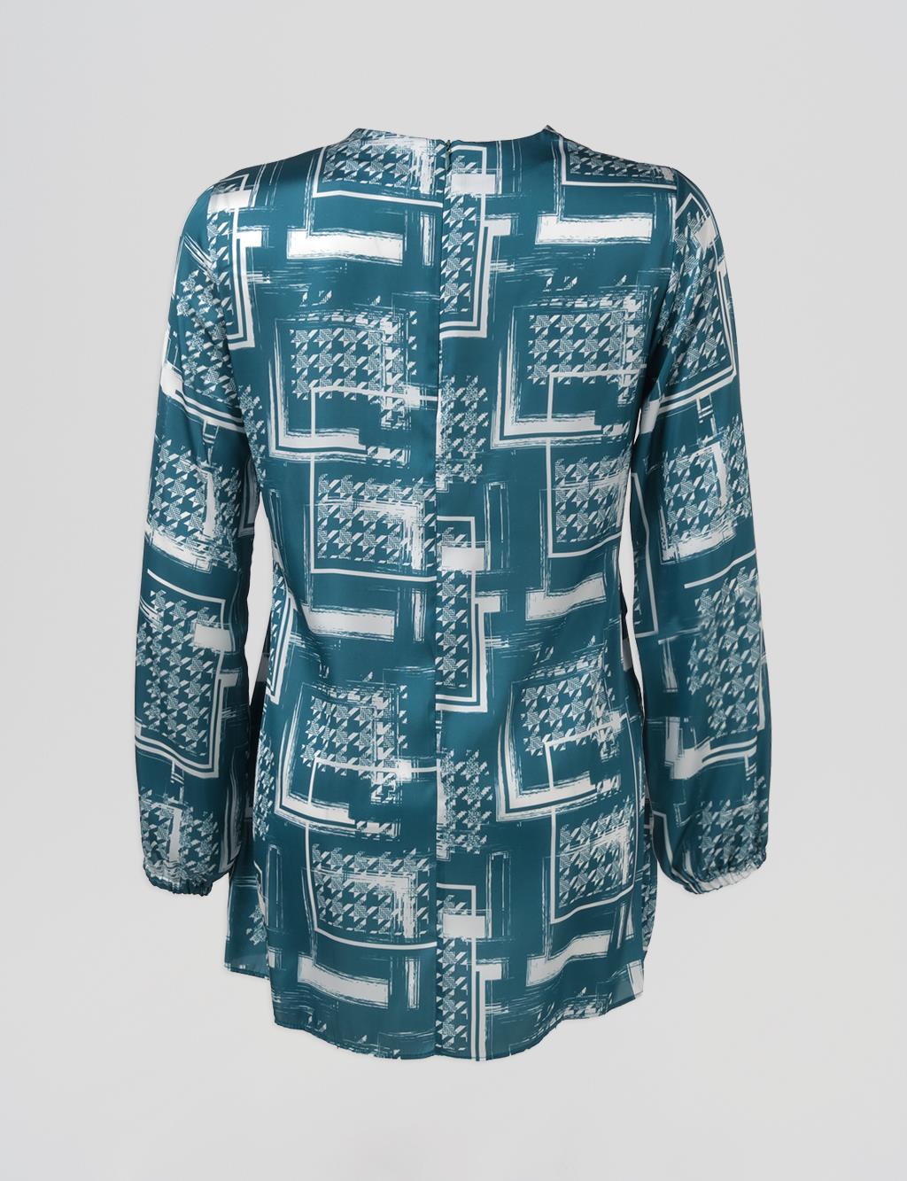 Belted Abstract Pattern Blouse Petrol