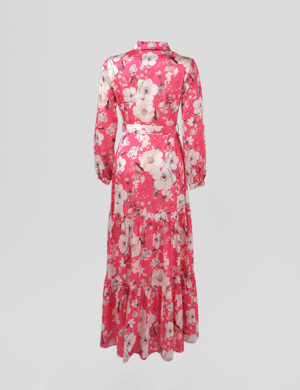 Floral Patterned Belted Dress Fuchsia