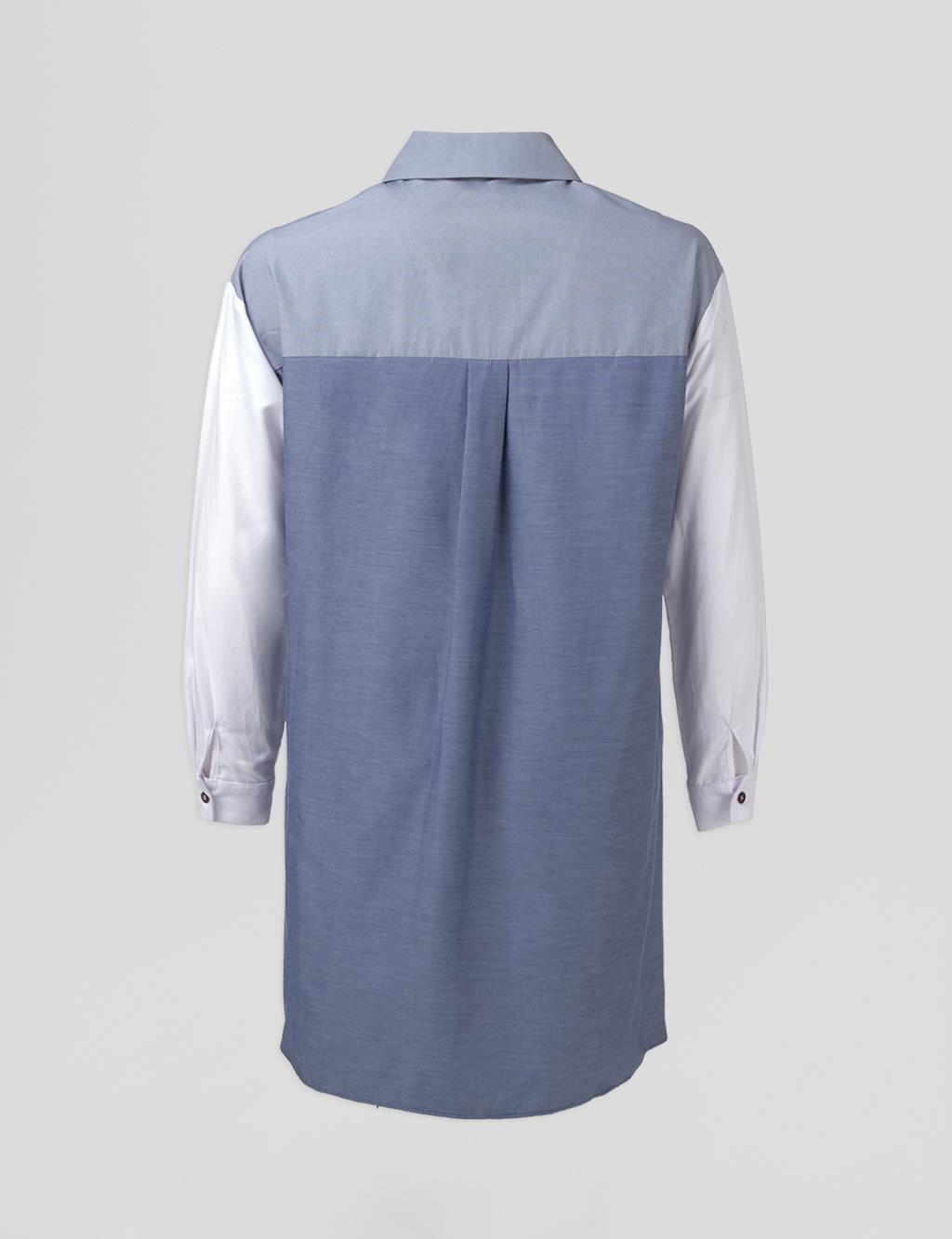 Garnished Shirt Collar Tunic Navy