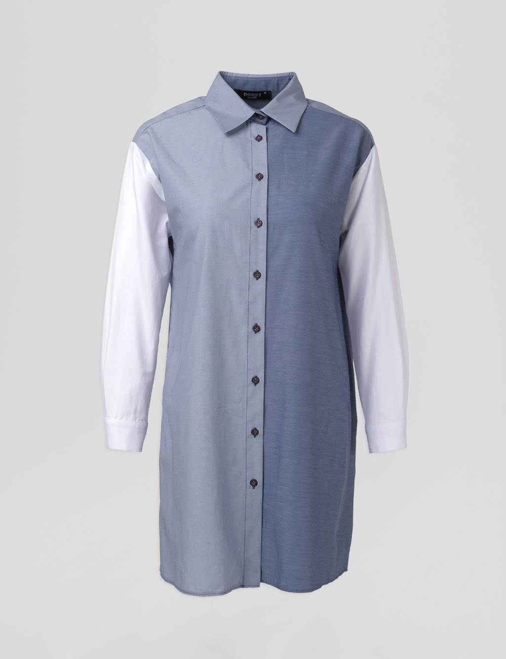 Garnished Shirt Collar Tunic Navy