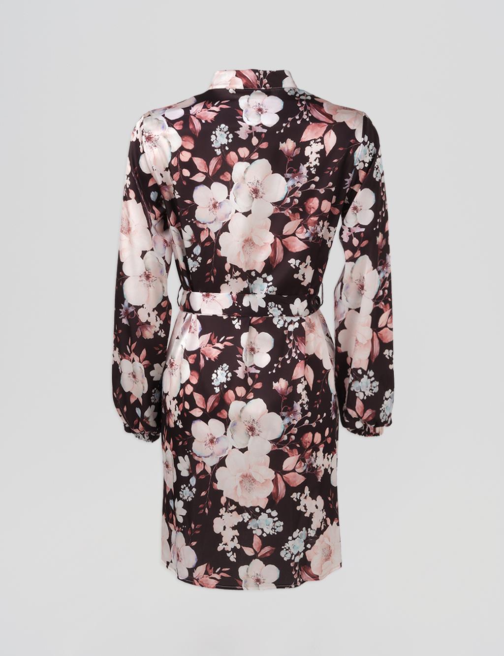 Floral Pattern Belted Tunic Black