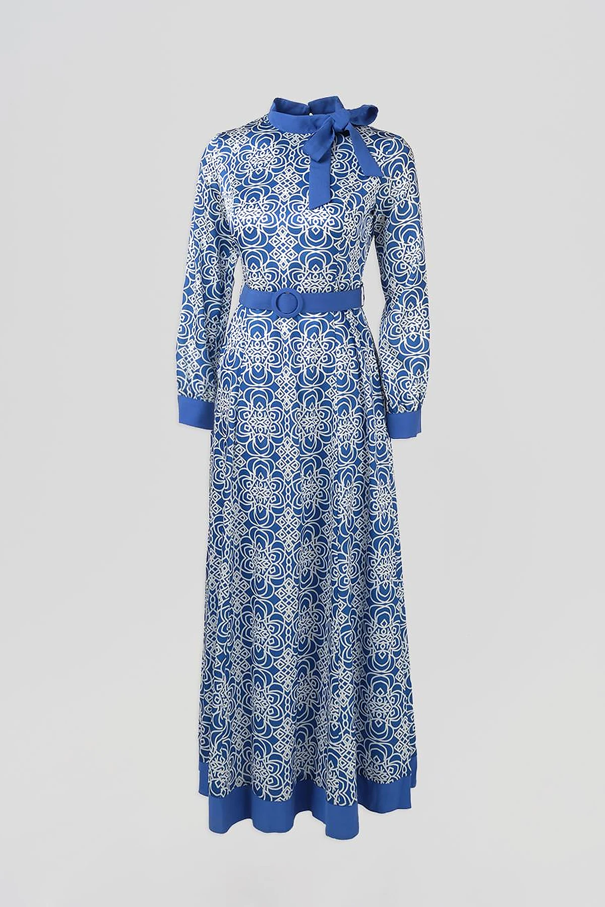 Belted Elegant Dress Sax