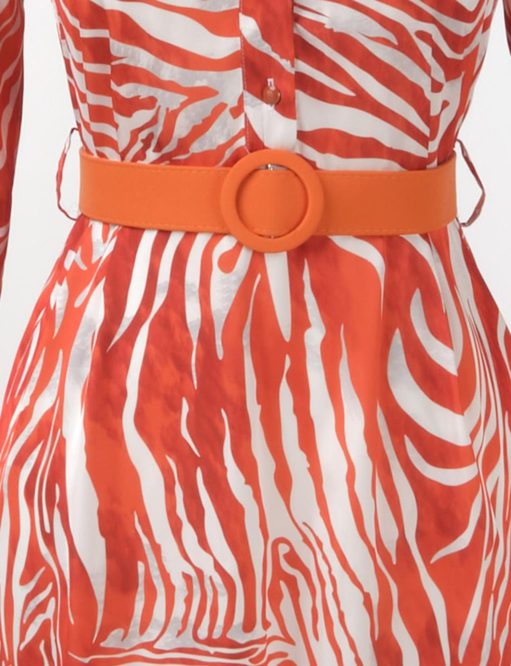 Belted Zebra Pattern Dress Orange