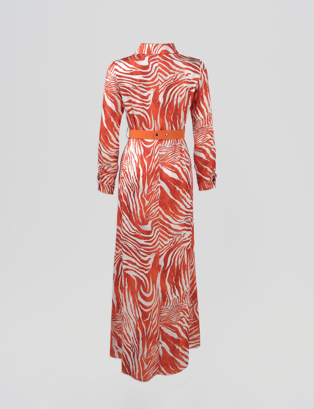 Belted Zebra Pattern Dress Orange
