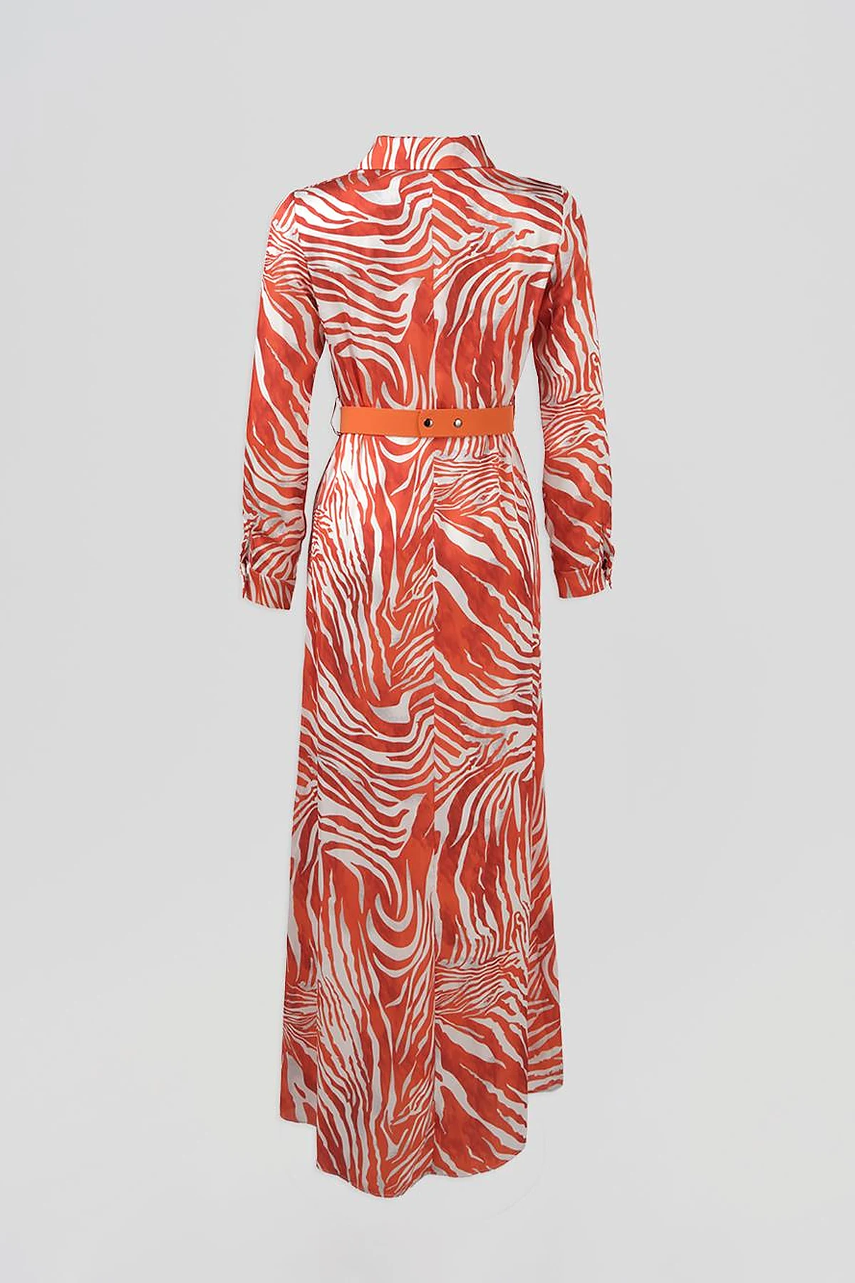 Belted Zebra Pattern Dress Orange