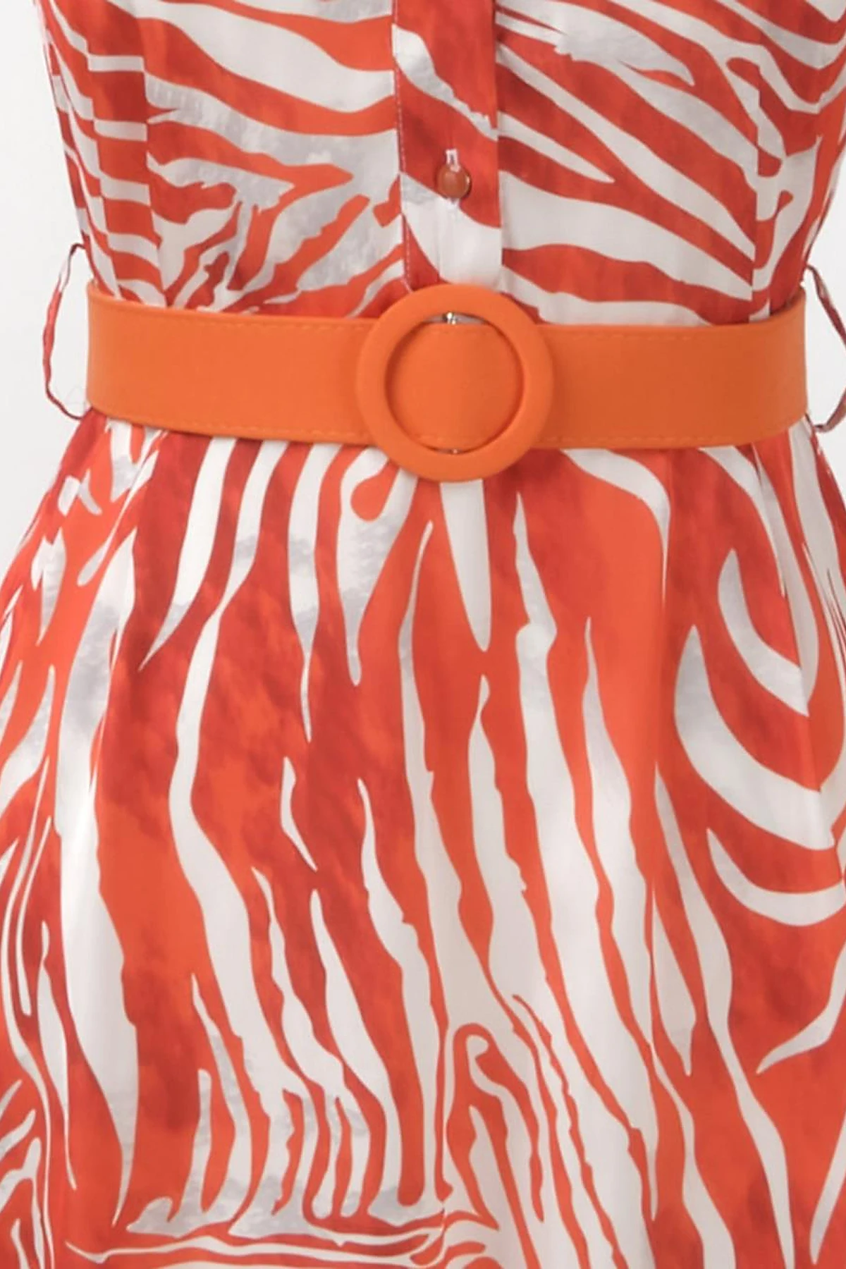 Belted Zebra Pattern Dress Orange