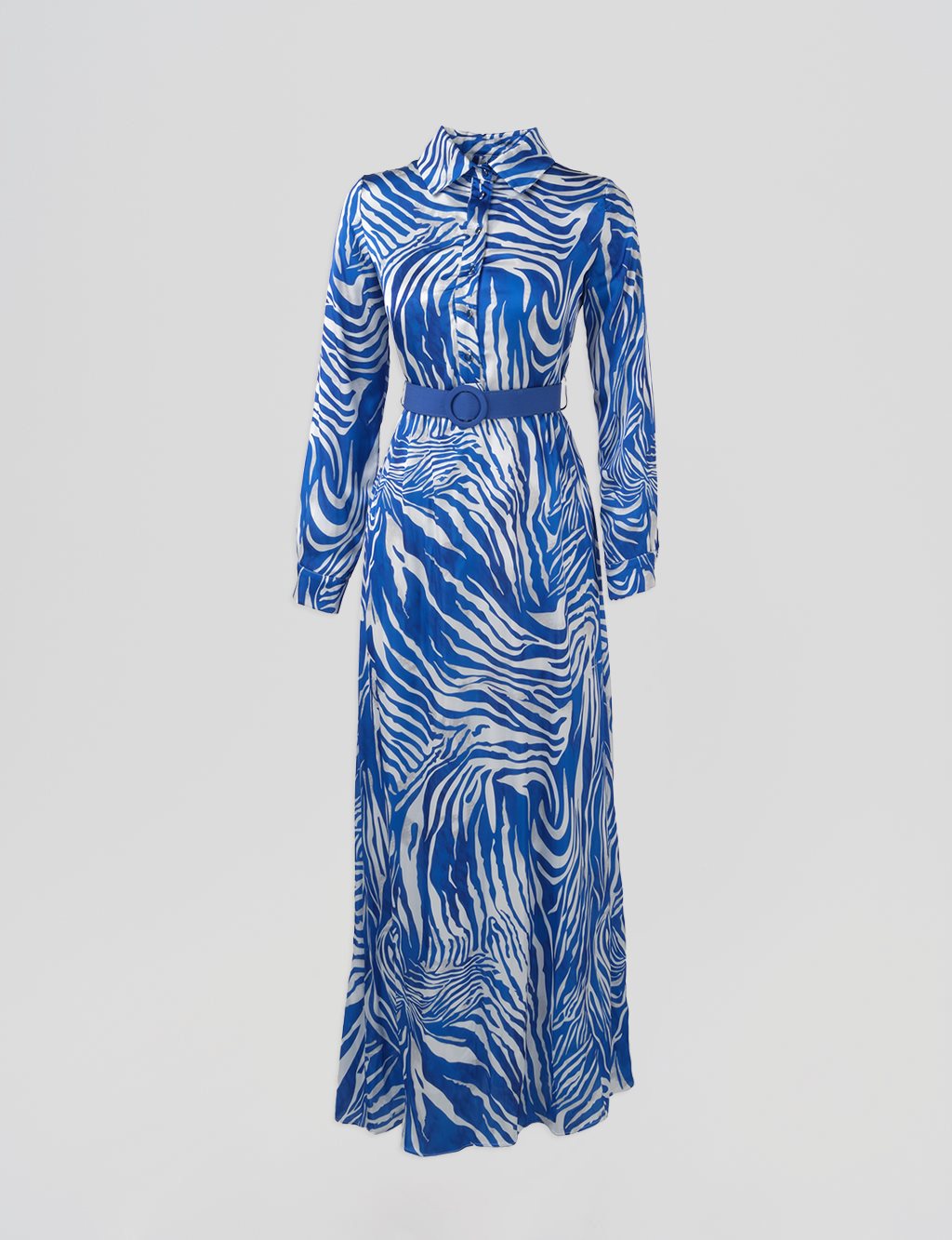 Belted Zebra Pattern Dress Sax