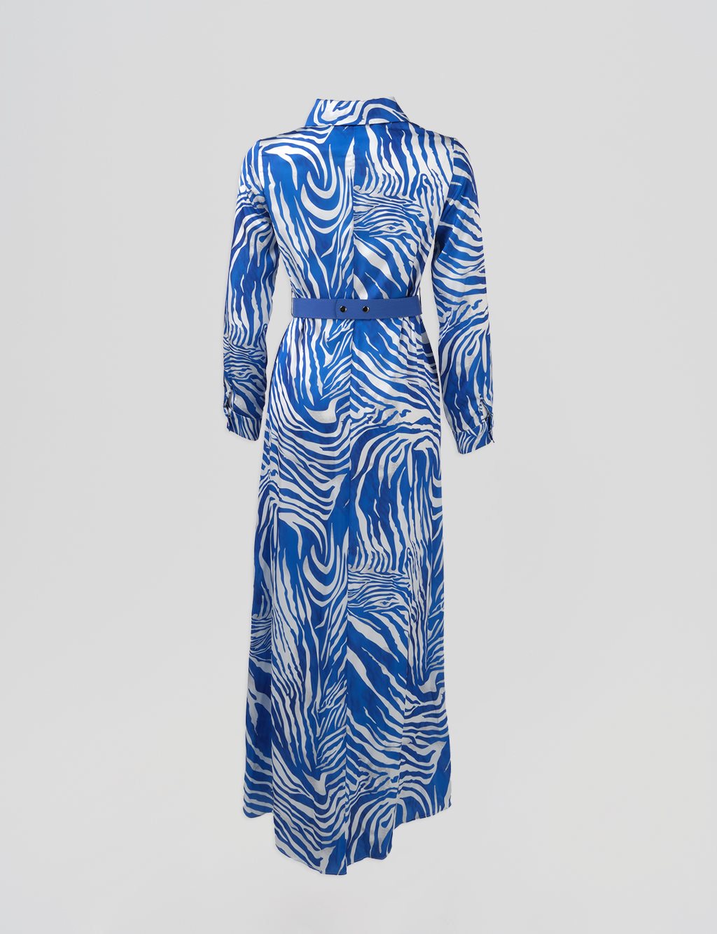 Belted Zebra Pattern Dress Sax