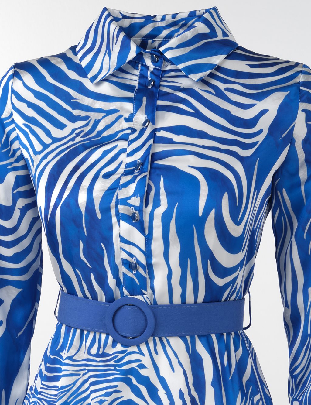 Belted Zebra Pattern Dress Sax