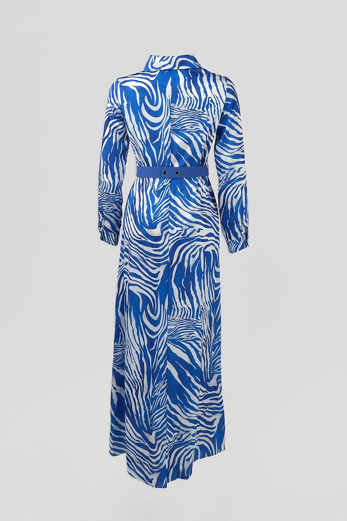 Belted Zebra Pattern Dress Sax