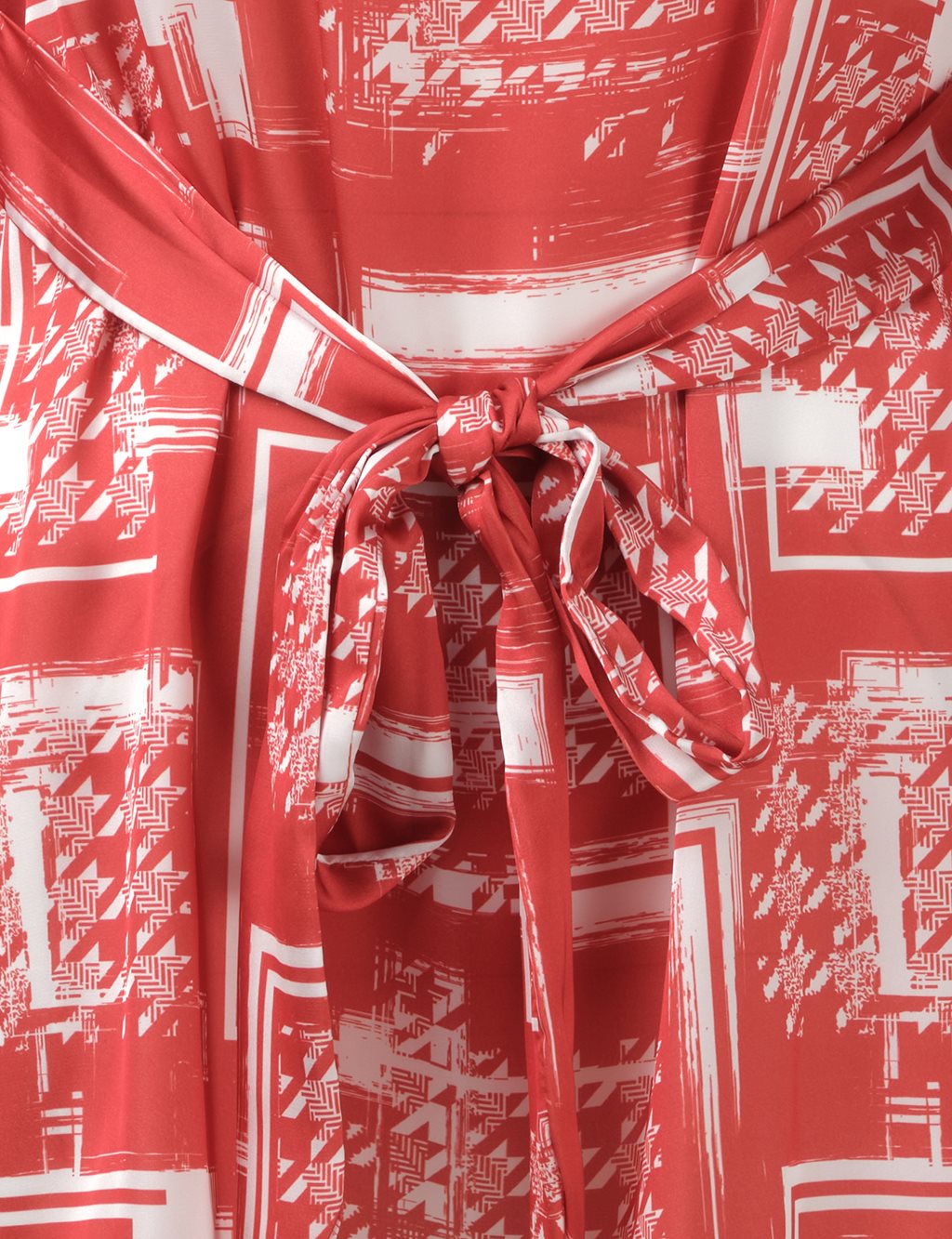 Belted Abstract Pattern Blouse Terracotta 