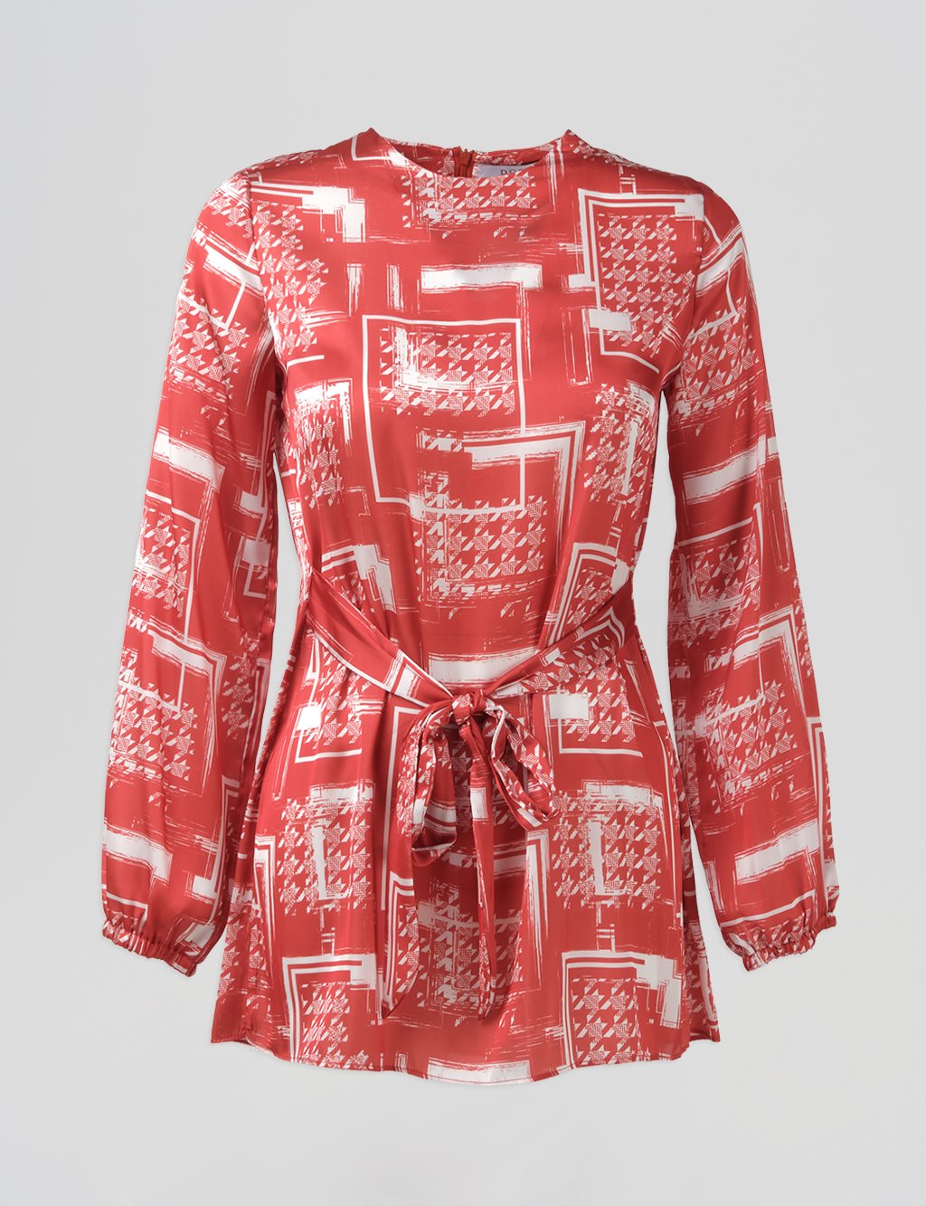 Belted Abstract Pattern Blouse Terracotta 