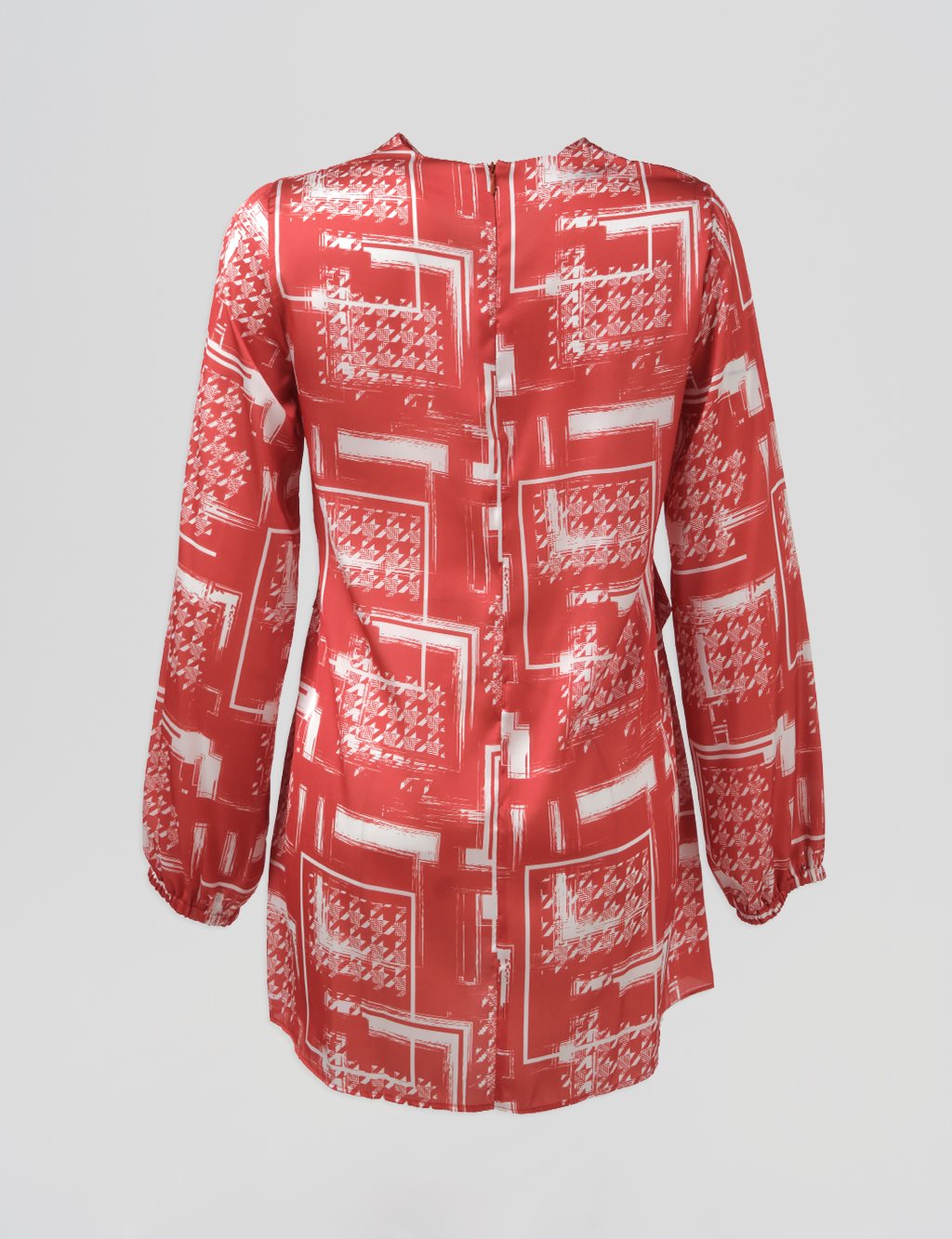 Belted Abstract Pattern Blouse Terracotta 