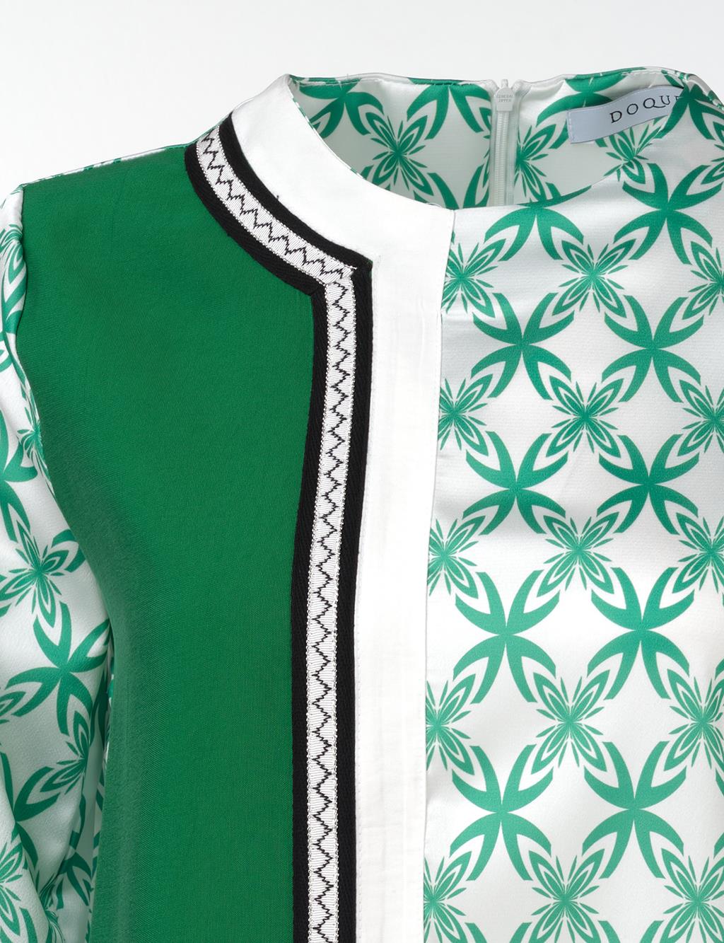 Elegant Floral Pattern Tunic Green