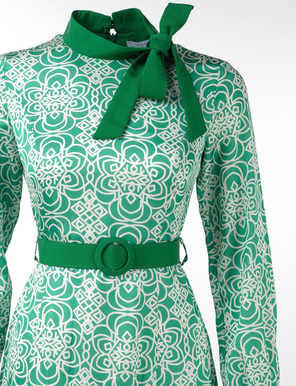 Belted Elegant Dress Green