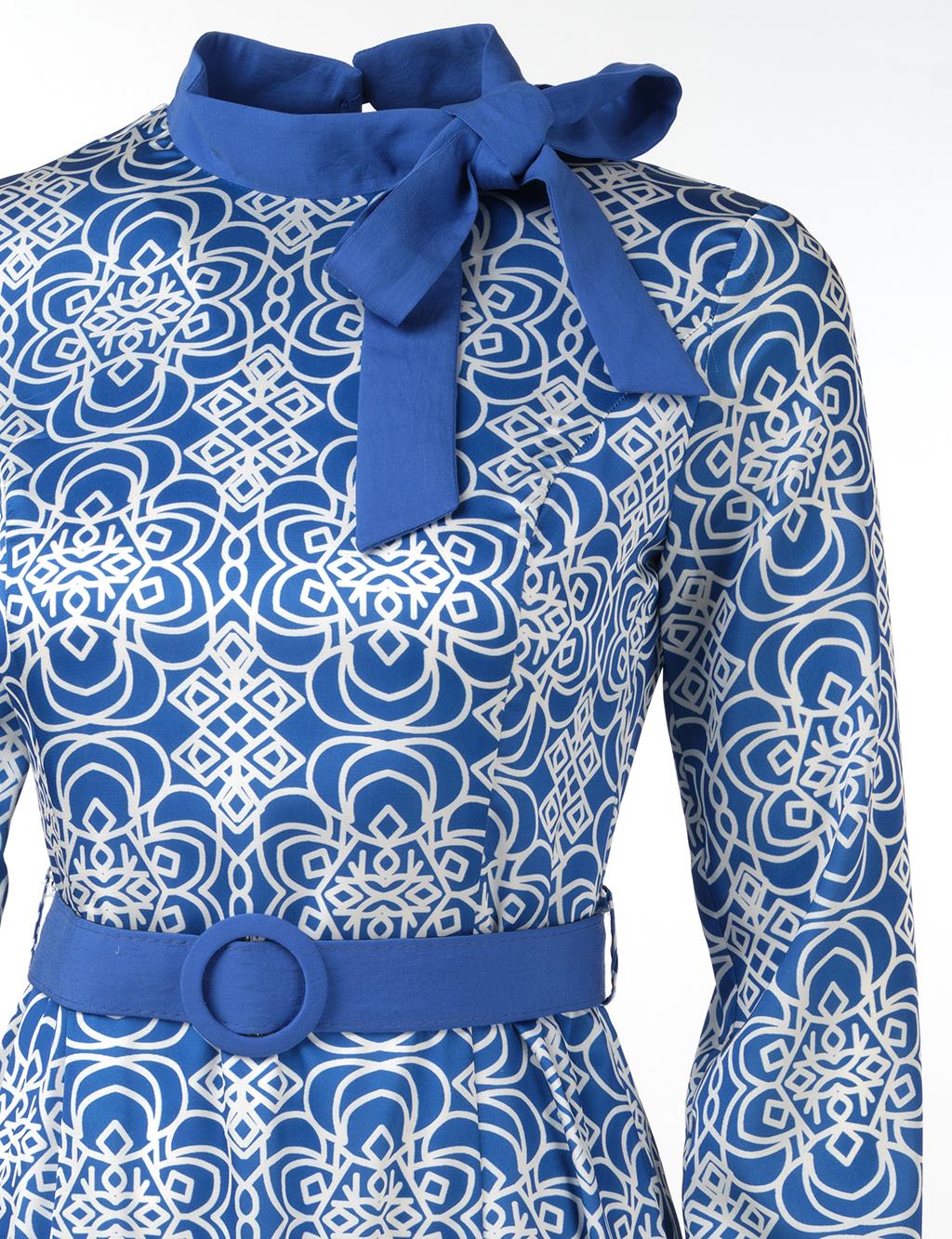 Belted Elegant Dress Sax