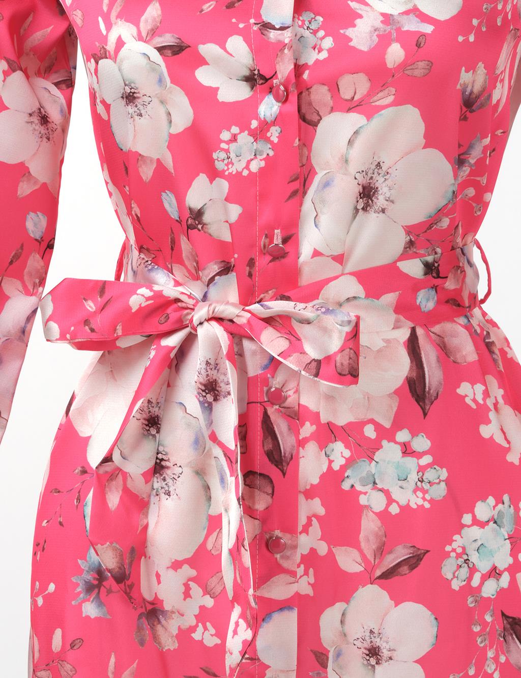 Floral Pattern Belted Tunic Fuchsia