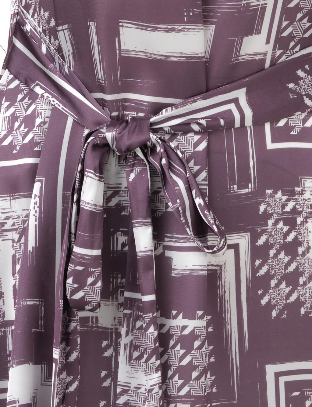 Belted Abstract Pattern Blouse Plum
