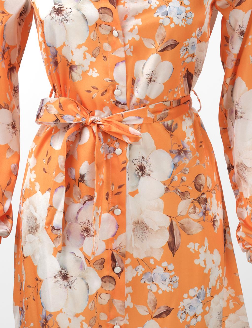Floral Pattern Belted Tunic Orange