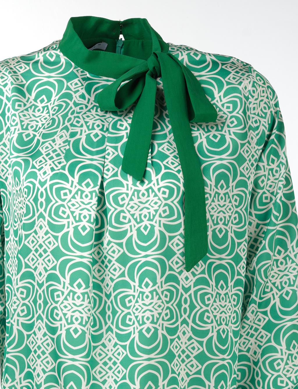 Elegant Tunic with Tie Neckline Green