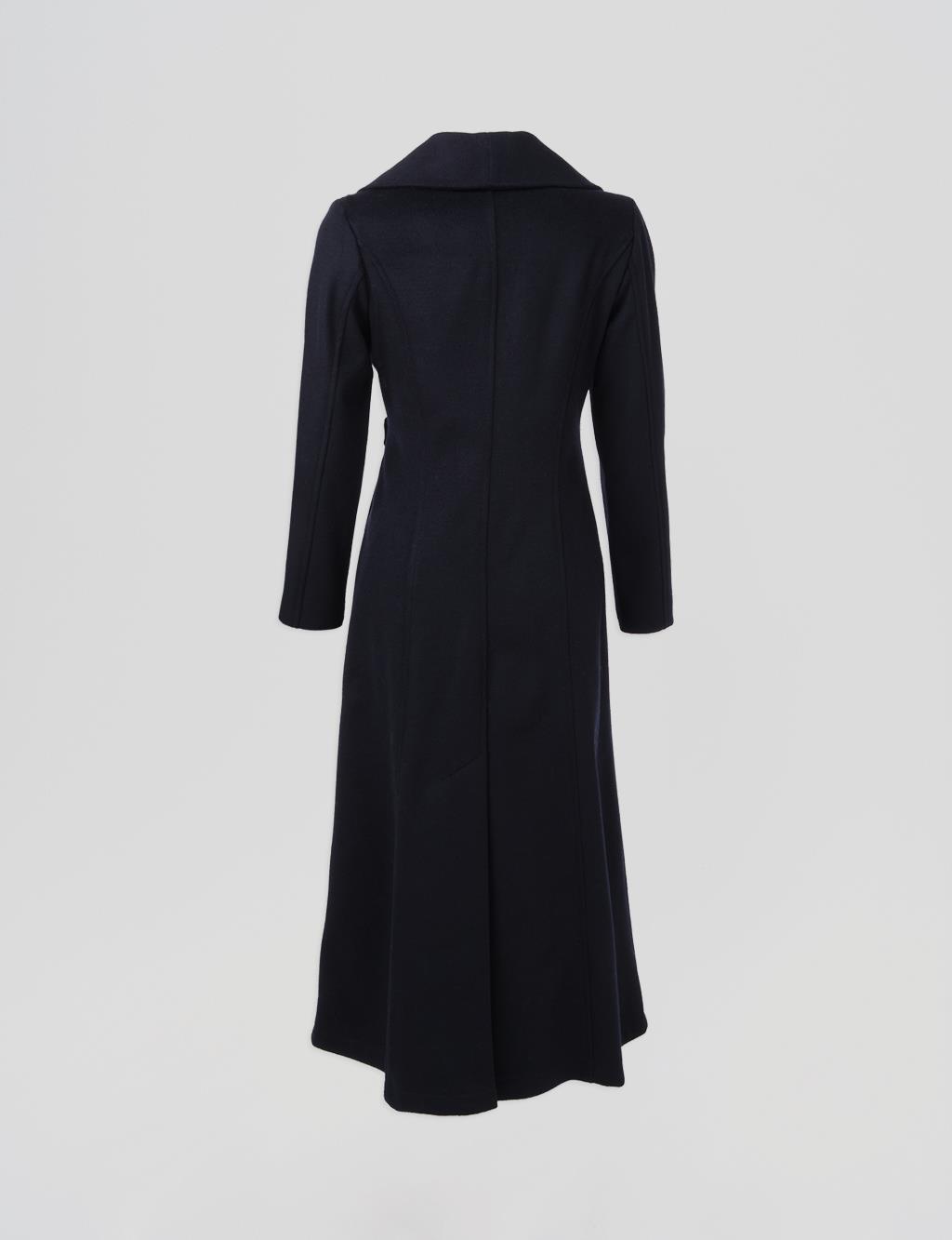 Metal Buckle Detailed Cashmere Coat Navy Blue