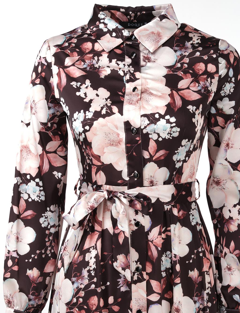 Floral Patterned Belted Dress Black