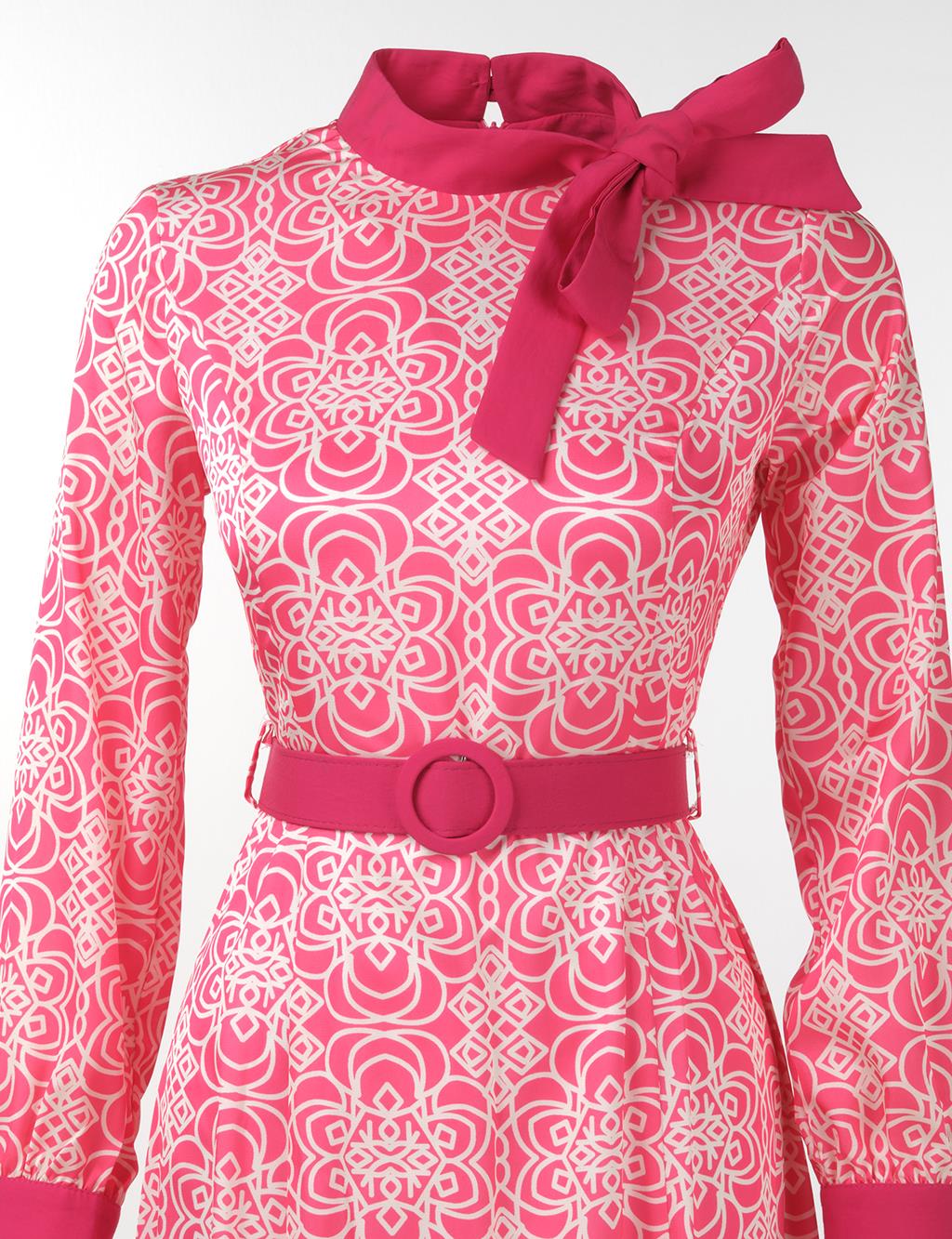 Belted Elegant Dress Fuchsia