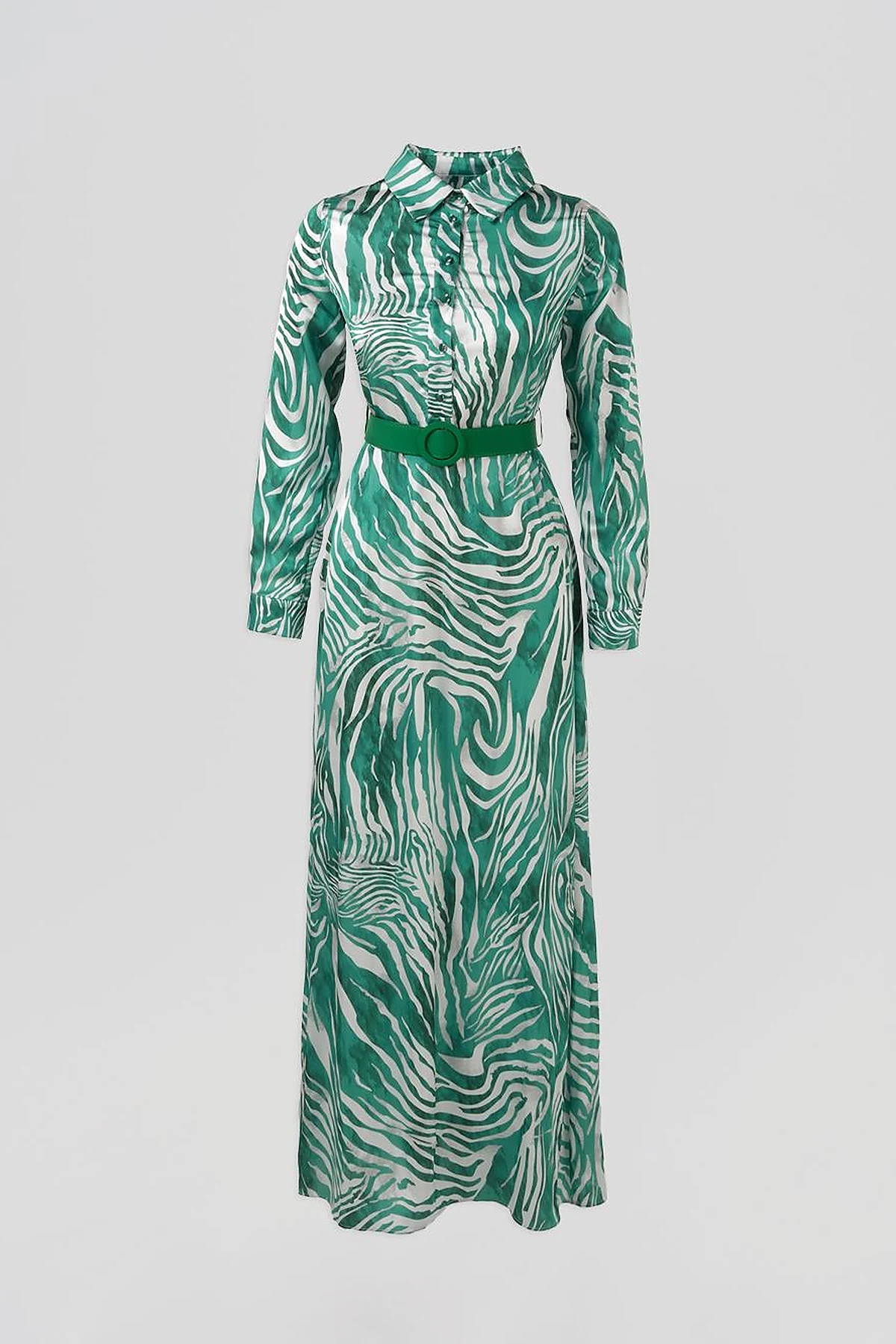 Belted Zebra Pattern Dress Green