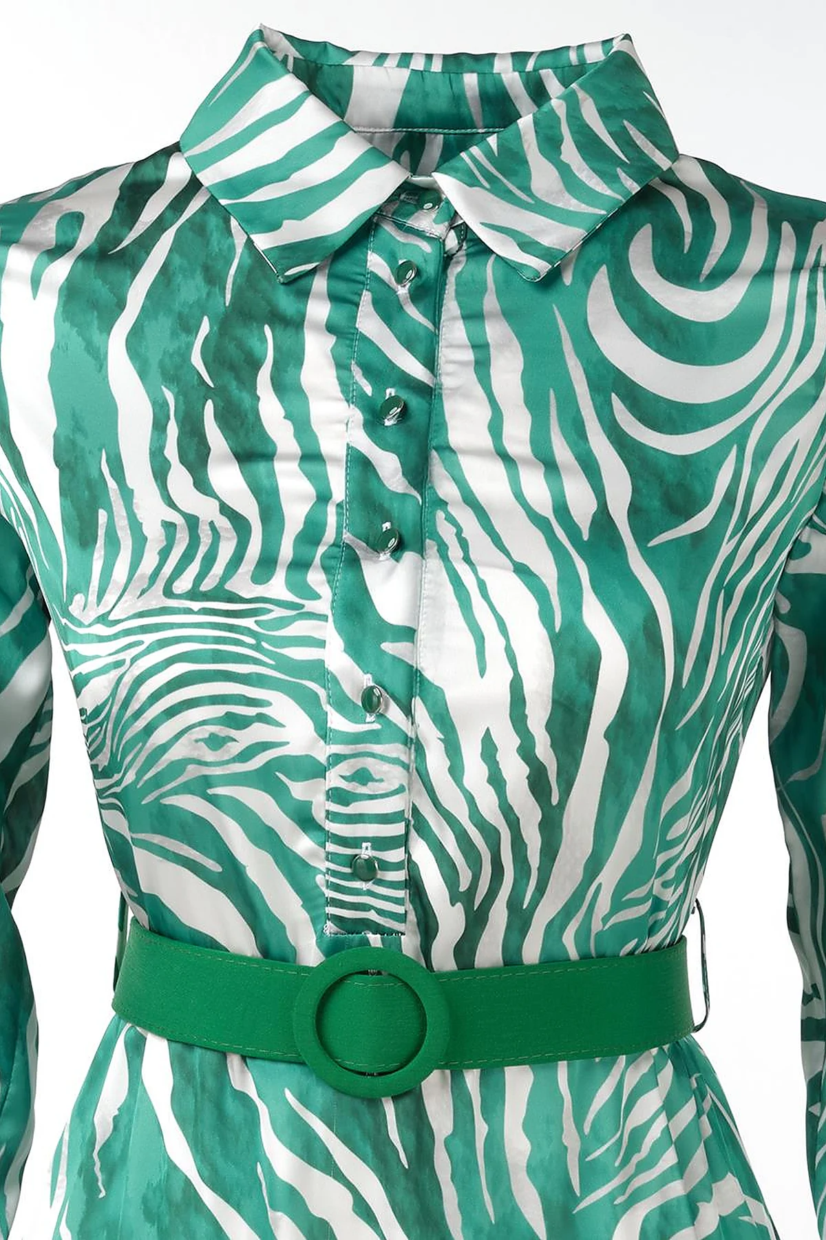 Belted Zebra Pattern Dress Green