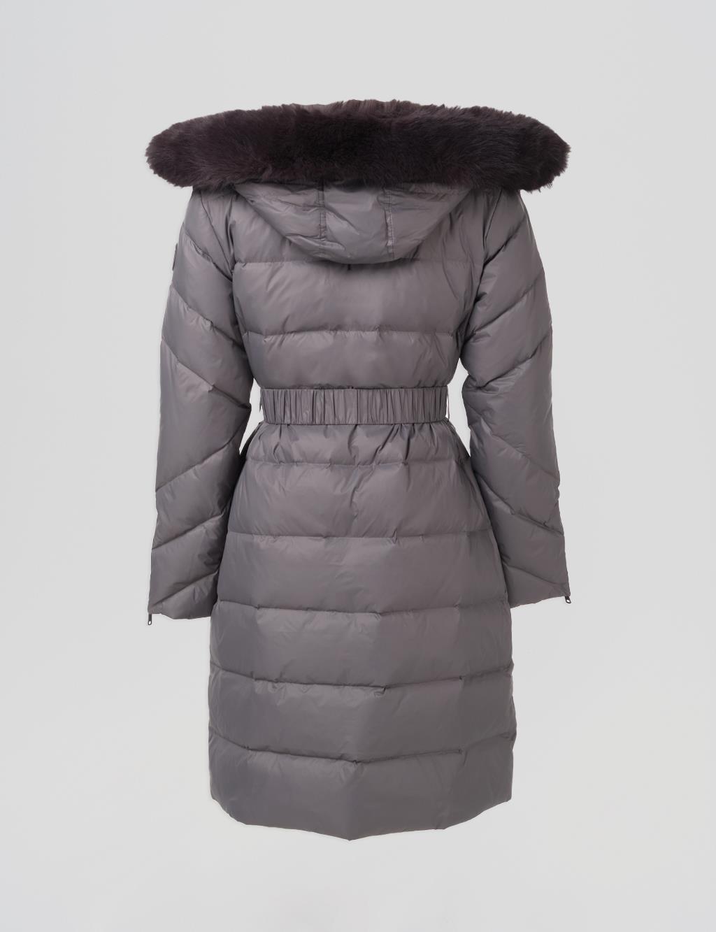 Removable Hooded Goose Down Coat Smoke
