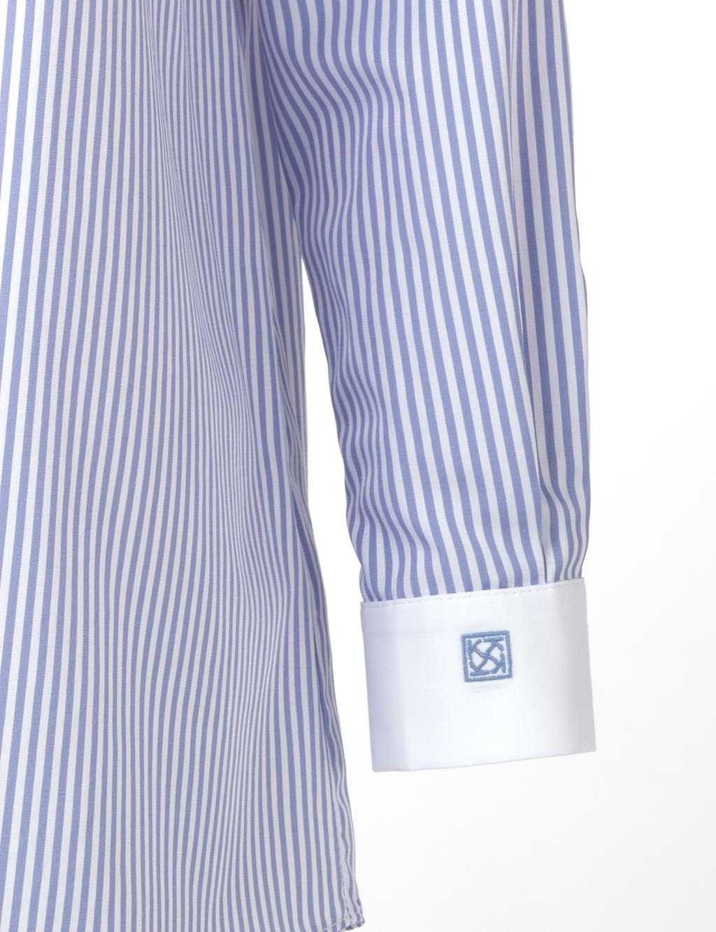 Cotton-Blend Striped Basic Tunic Blue