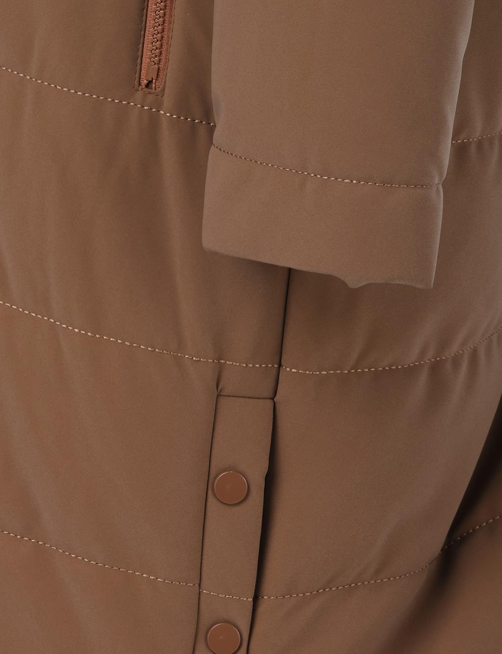 Snap-Button Detail Hooded Jacket Camel