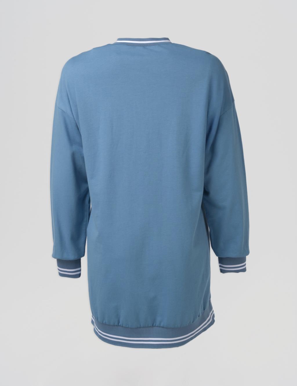 Çiçek Aplikeli İki İplik Sweatshirt Mavi