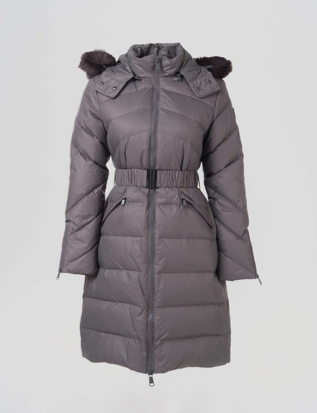Removable Hooded Goose Down Coat Smoke