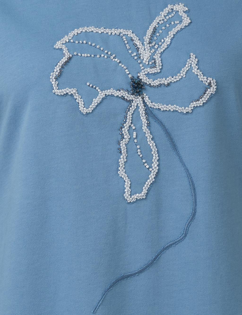 Çiçek Aplikeli İki İplik Sweatshirt Mavi