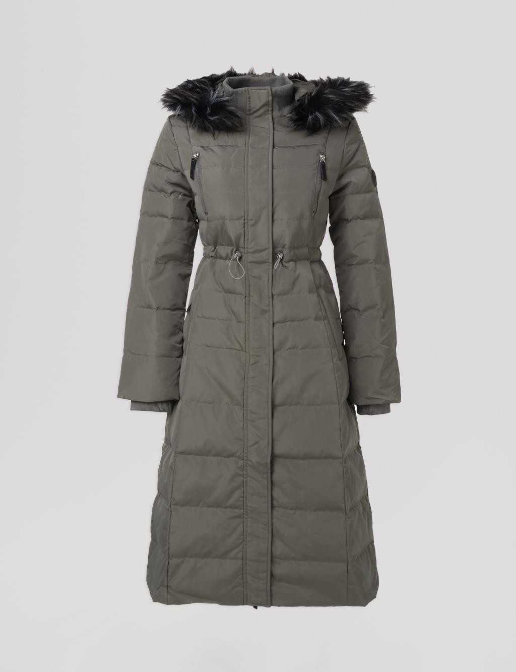 Down Feather Filled Long Coat Mildew Green