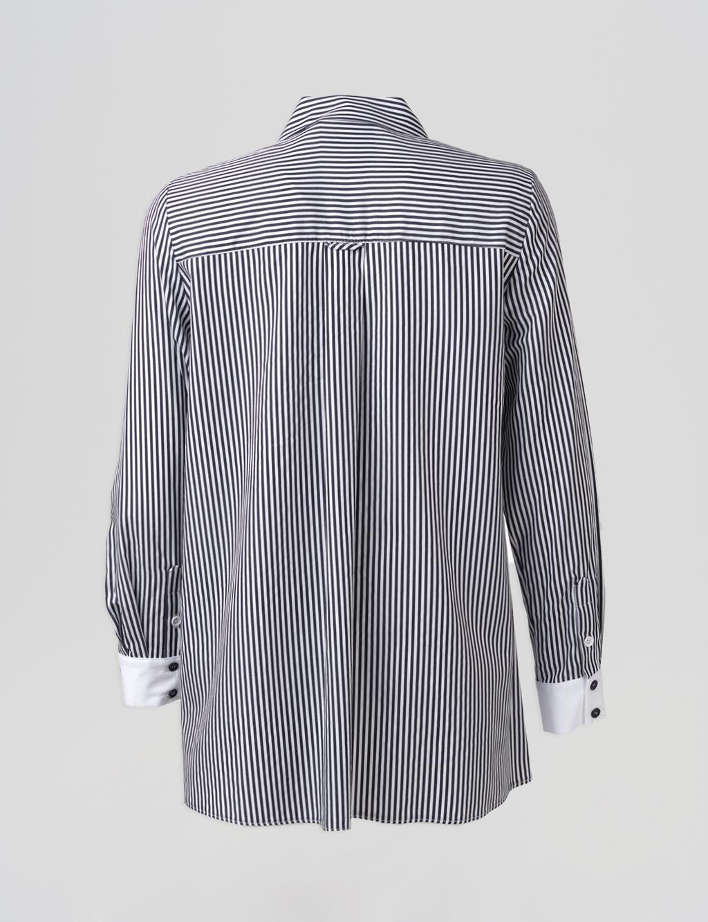 Cotton-Blend Striped Basic Tunic Navy Blue