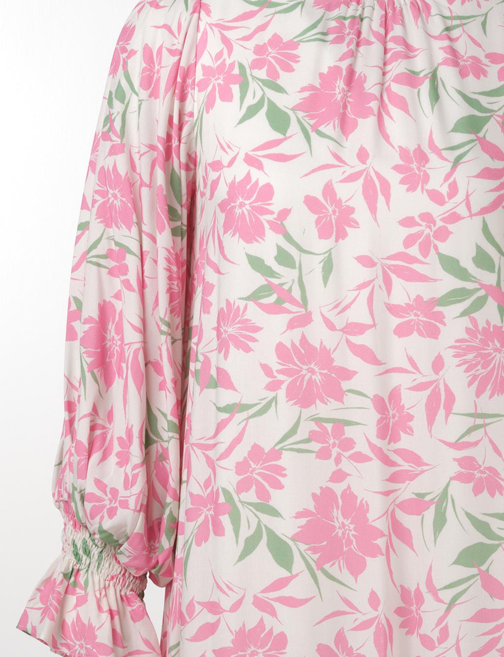 Floral Patterned Viscose Dress Pink