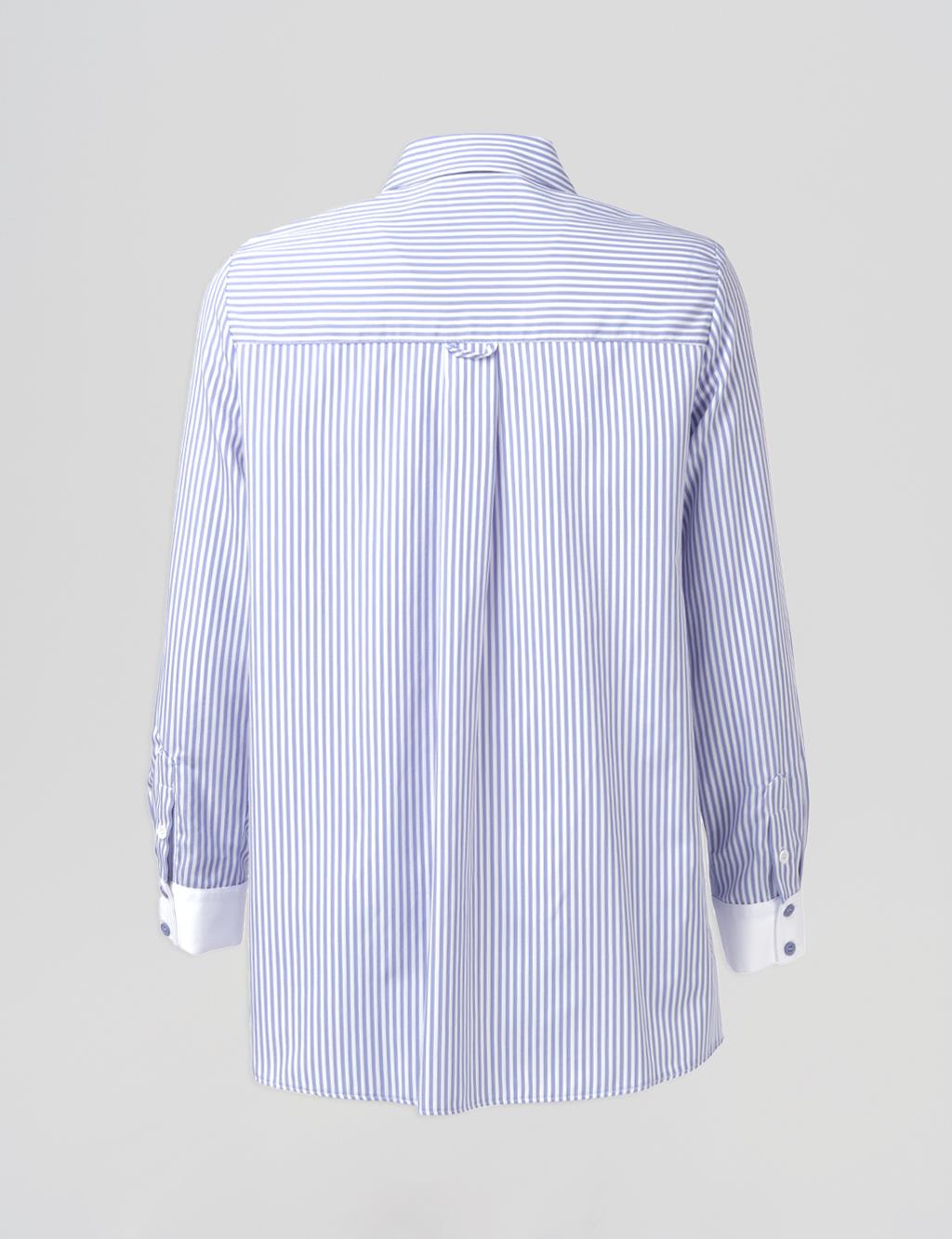 Cotton-Blend Striped Basic Tunic Blue