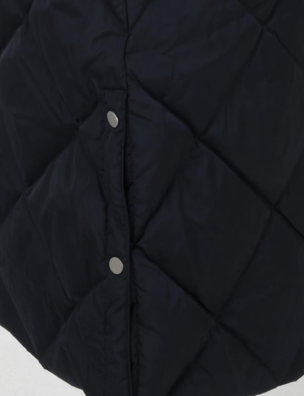Diamond Patterned Faux Fur Goose Down Coat Navy Blue