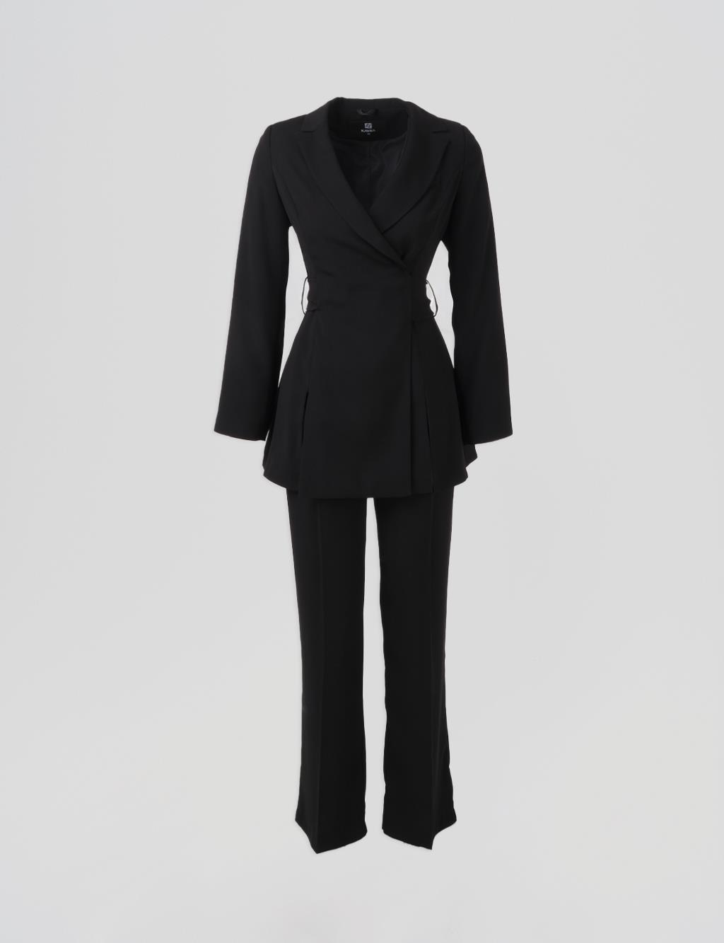 Waist Detailed Two-Piece Suit Black