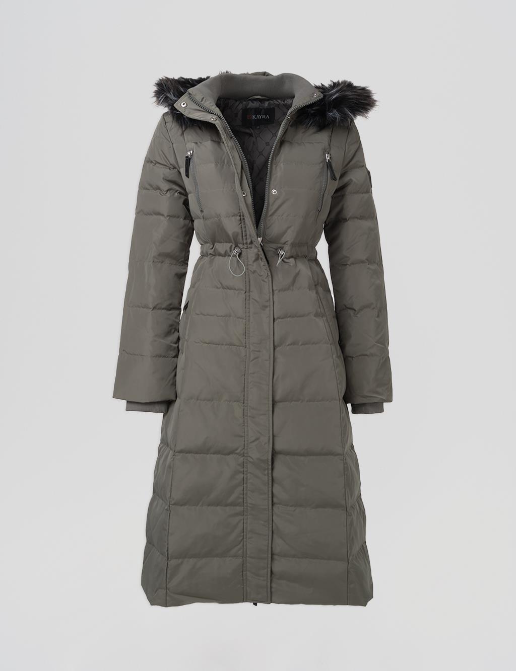 Down Feather Filled Long Coat Mildew Green