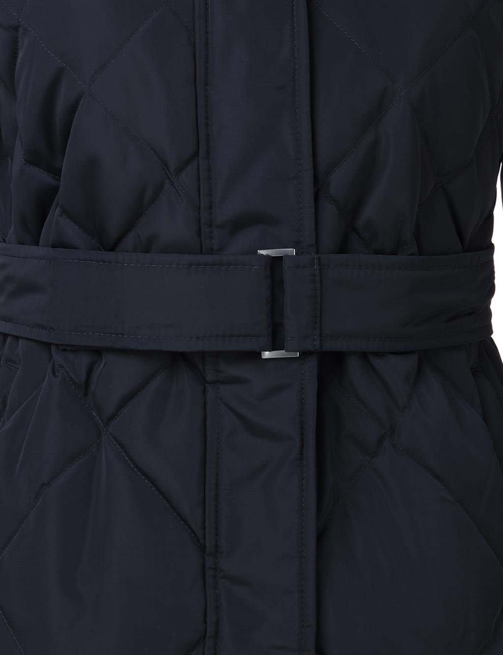 Diamond Patterned Faux Fur Goose Down Coat Navy Blue