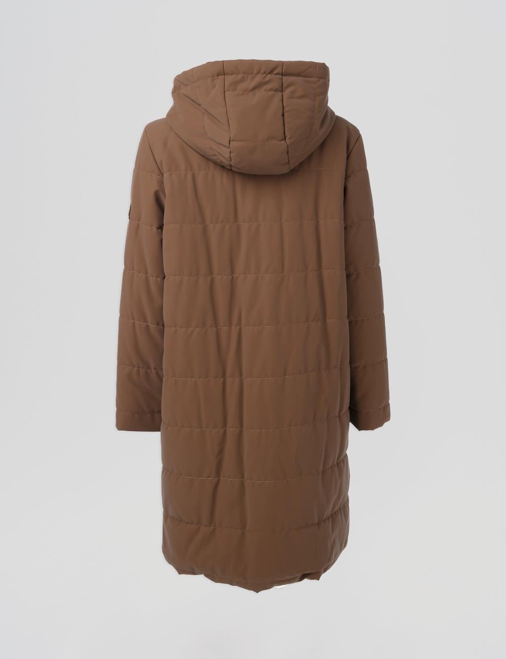 Snap-Button Detail Hooded Jacket Camel