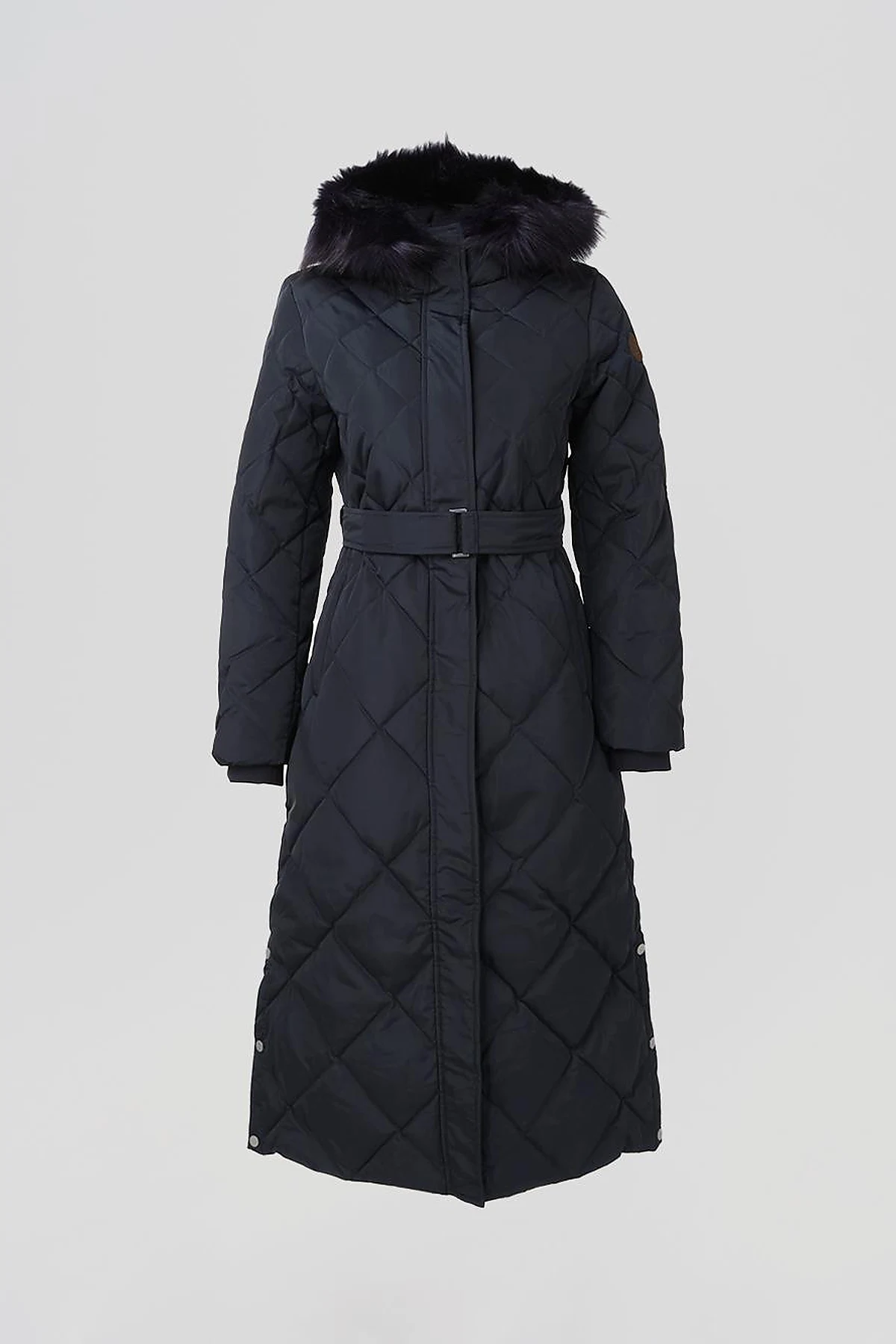 Diamond Patterned Faux Fur Goose Down Coat Navy Blue